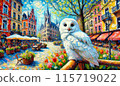 Owl and European cityscape in spring 115719022