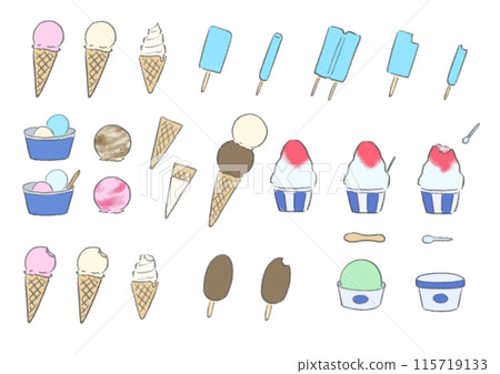 可愛的冰淇淋向量插圖集 115719133