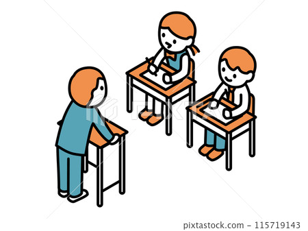 Illustration of high school students taking classes in a classroom 115719143