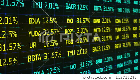 Image of digital screen with financial data and graphs Image of digital screen with financial data and graphs 115719283