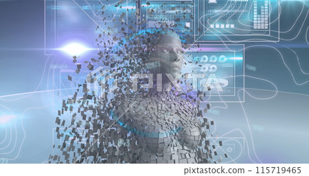 Image of changing numbers over human body model against interface with data processing 115719465