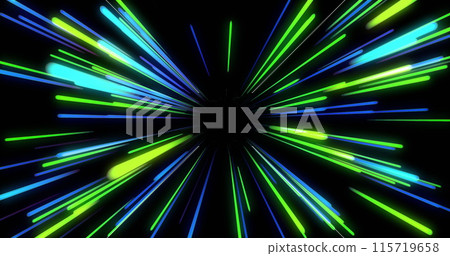 Image of blue and green neon light trails over black background Image of blue and green neon light trails over black background 115719658