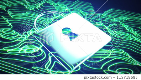 Image of padlock and data processing and network of connections Image of padlock and data processing and network of connections 115719683