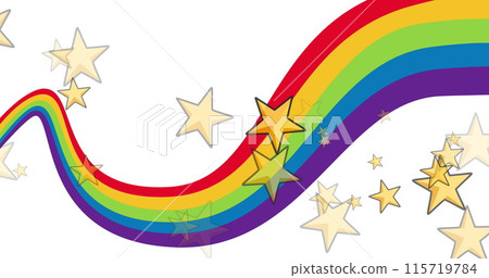 Image of stars over rainbow on white background 115719784