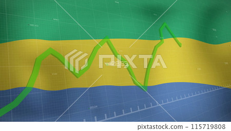 Image of green graph processing data over flag of gabon 115719808