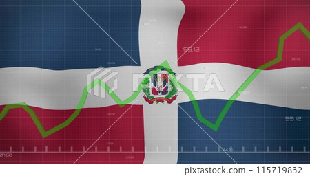 Image of green graph processing data over flag of dominican republic 115719832