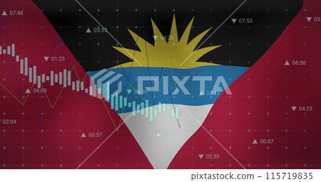 Image of graphs processing data over flag of antigua and barbuda 115719835