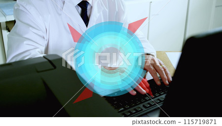 Image of scope scanning over male scientist using computer Image of scope scanning over male scientist using computer 115719871