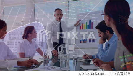 Image of data processing over diverse business people at meeting 115720149