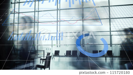 Image of data processing over diverse business people walking 115720180