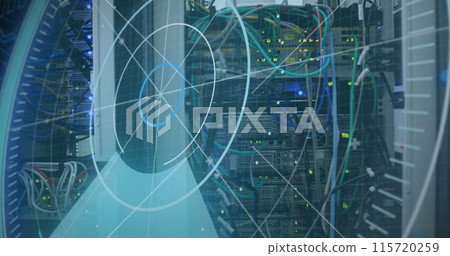 Image of scope scanning and data processing over cables in computer server Image of scope scanning and data processing over cables in computer server 115720259