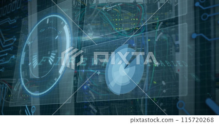 Image of scope scanning and data processing over cables in computer server 115720268