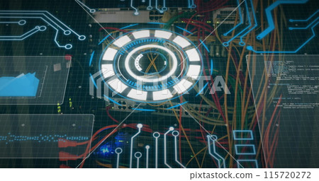 Image of scope scanning and data processing over cables in computer server 115720272