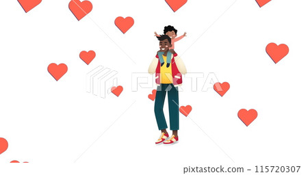 Image of africna american father and son over white background with hearts Image of africna american father and son over white background with hearts 115720307