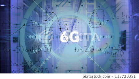 Image of data processing and 6g text over server room Image of data processing and 6g text over server room 115720351