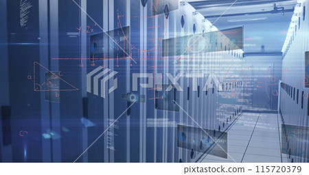 Image of data processing over server room 115720379