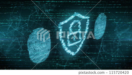 Image of data processing and padlock over black background 115720420