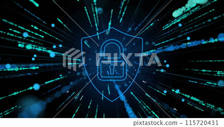 Image of data processing and padlock over black background 115720431