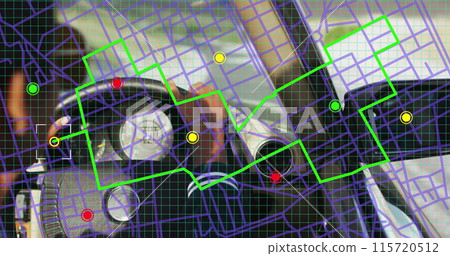 Image of gps visualization over car interior Image of gps visualization over car interior 115720512