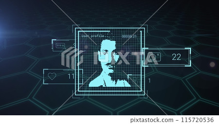 Image of user photos, social media reactions and data processing in digital space Image of user photos, social media reactions and data processing in digital space 115720536