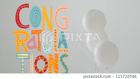 Image of congratulations text over party white balloons in background 115720586
