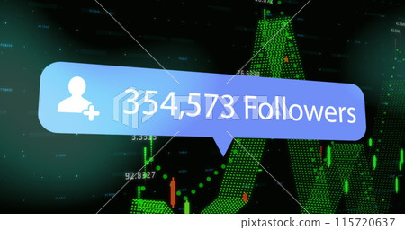 Image of social media icon, numbers and financial data processing 115720637