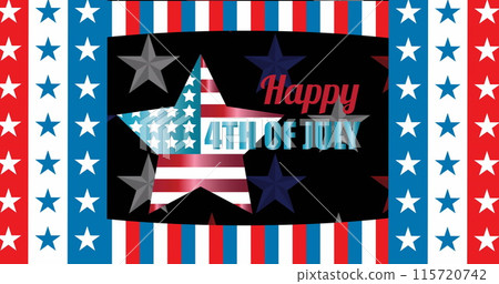 Image of 4th of july text over red, white and blue stars and stripes background Image of 4th of july text over red, white and blue stars and stripes background 115720742