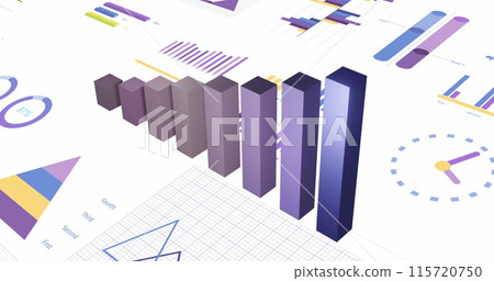 Image of statistics and financial data processing over white background 115720750