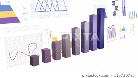 Image of statistics and financial data processing over white background 115720755