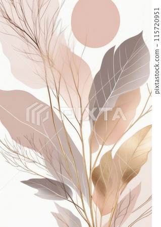 Transparent leaves neutral background in beautiful subtle blush, muted taupe, and soft beige tones. 115720951