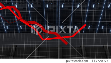 Image of red lines and data processing over computer servers Image of red lines and data processing over computer servers 115720974