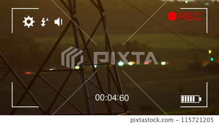 Image of night traffic, seen on a screen of a digital camera in record mode with icons and timer 4k Image of night traffic, seen on a screen of a digital camera in record mode with icons and timer 4k 115721205