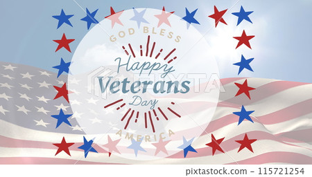 Image of happy veterans day text and stars over american flag 115721254
