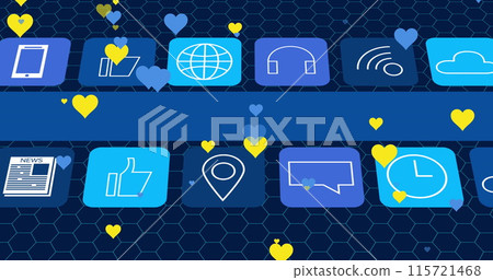 Image of media icons over heart icons Image of media icons over heart icons 115721468
