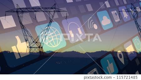 Image of media icons over pylons Image of media icons over pylons 115721485