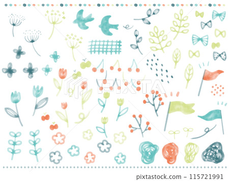 Natural hand-drawn watercolor illustration material set 115721991
