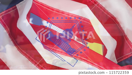 White house icon against copy space on american flag background 115722359