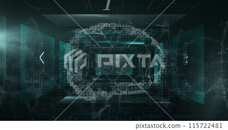 Image of data processing with digital brain on black background Image of data processing with digital brain on black background 115722481