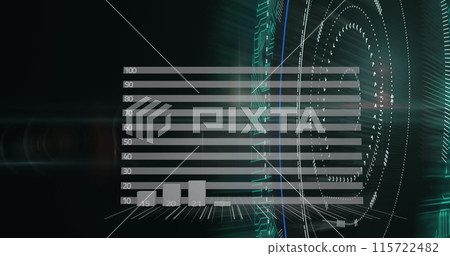 Image of data processing with light trails on black background Image of data processing with light trails on black background 115722482
