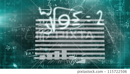 Image of data processing with mathematical equations on black background Image of data processing with mathematical equations on black background 115722506