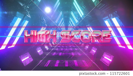 Image of high score text between lines over looping triangular tunnel 115722601