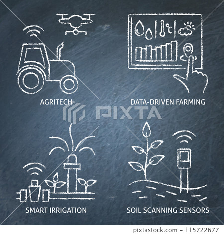 Smart agriculture chalkboard icon set 115722677