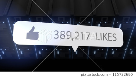 Image of likes text and data processing over computer servers Image of likes text and data processing over computer servers 115722690