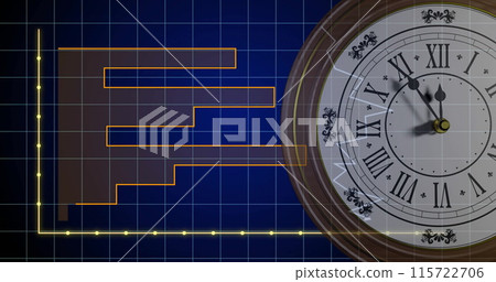 Image of diagram and clock on blue background Image of diagram and clock on blue background 115722706