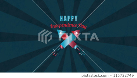 Image of 4th of july independence day text over fireworks and stripes 115722749