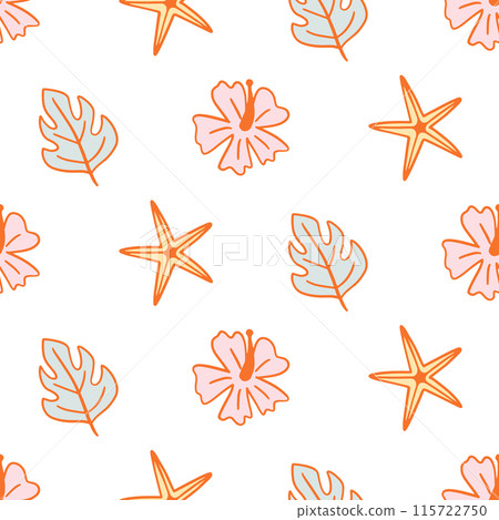 Tropical Flower Monstera Sea Star seamless pattern 115722750