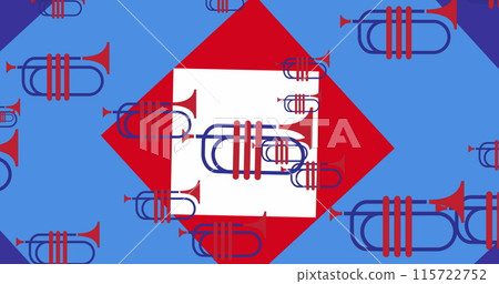 Image of trumpet in red and blue colours of flag of united states of america 115722752