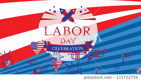 Image of labor day text over red, white and blue of flag of united states of america 115722759