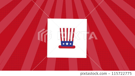 Image of hat in red, white and blue of united states of america over red stripes 115722775