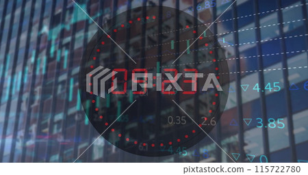 Image of diagrams, data processing and countdown over cityscape Image of diagrams, data processing and countdown over cityscape 115722780